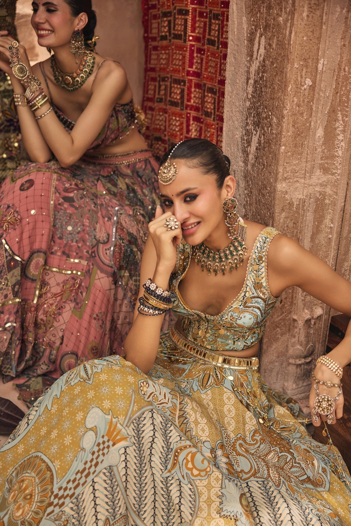 Yellow Floral Corset With Tassel Lehenga & Printed Dupatta Set