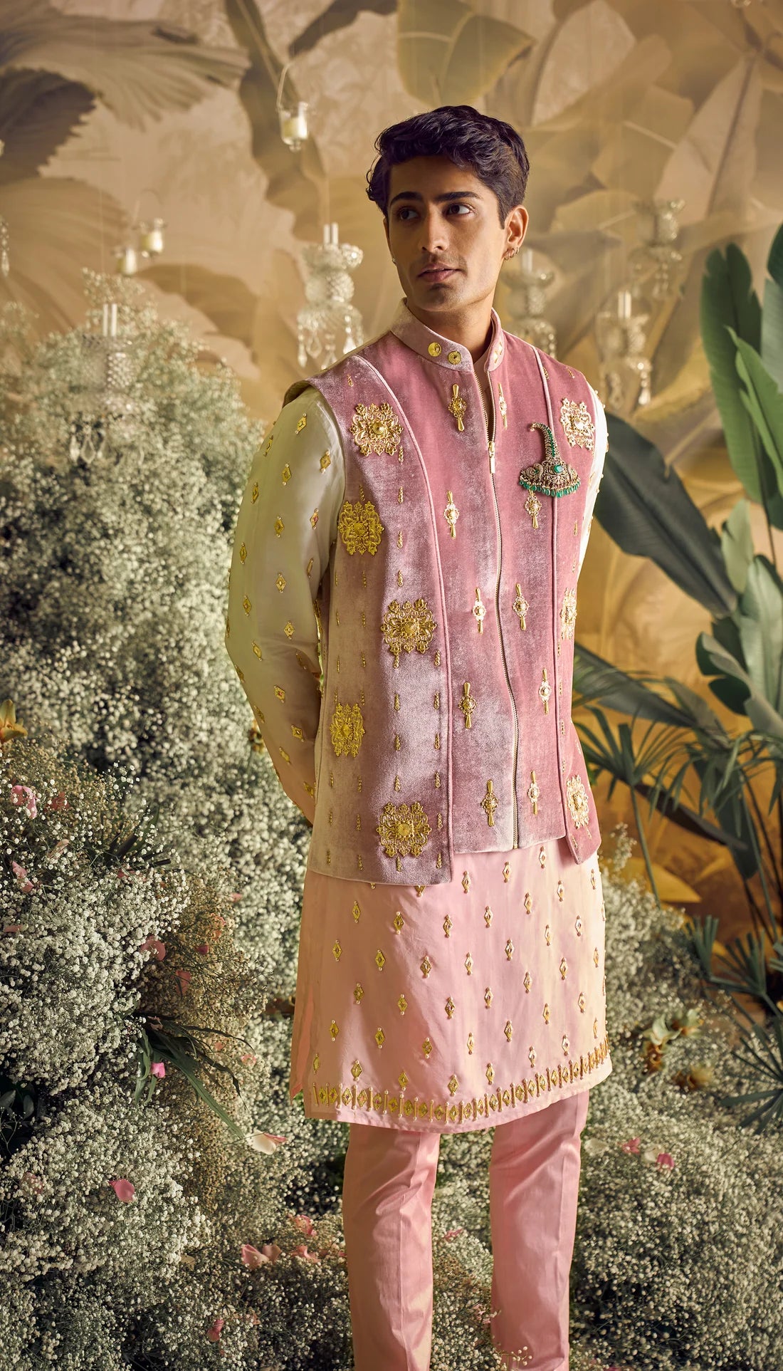 HUGO - IVORY AND ROSE PINK VEST JACKET SET