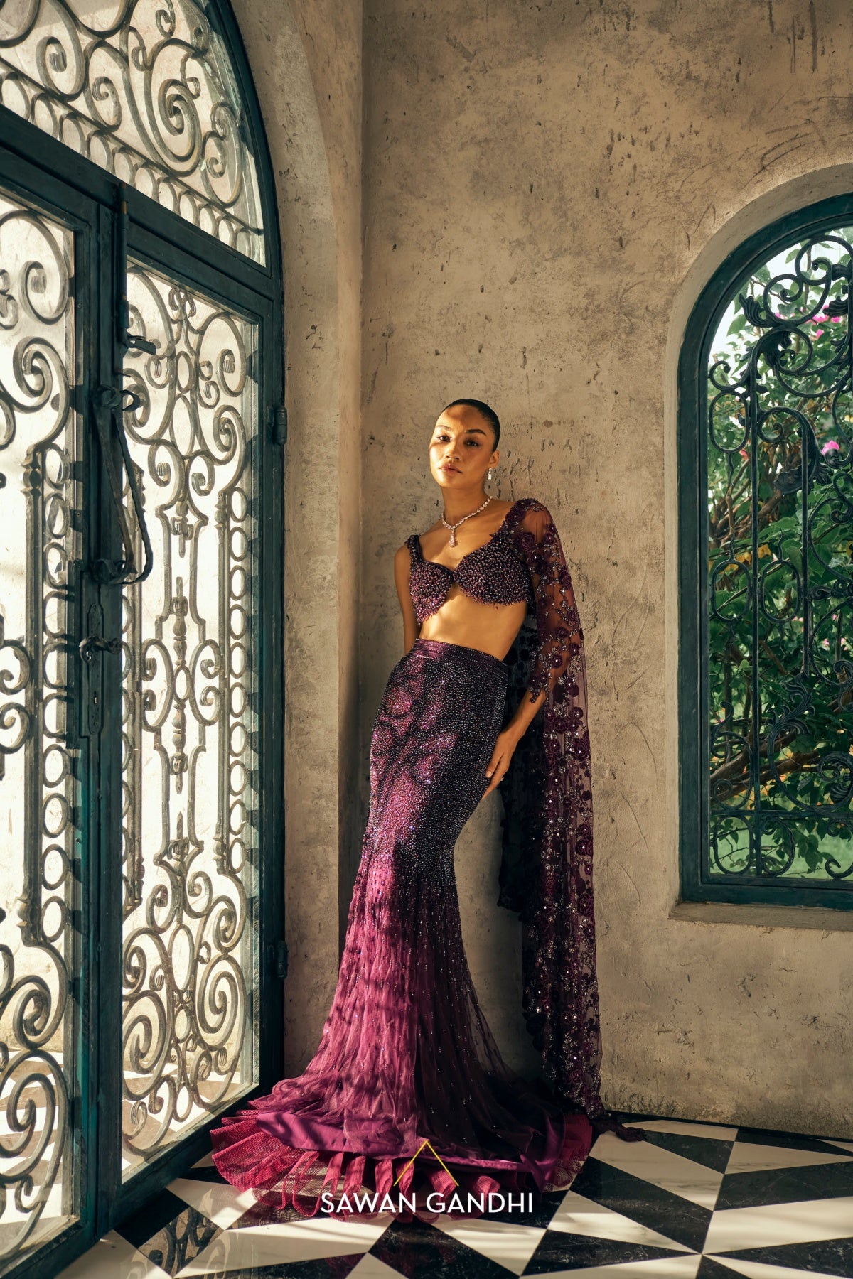 wine fishcut swarosvki lehenga