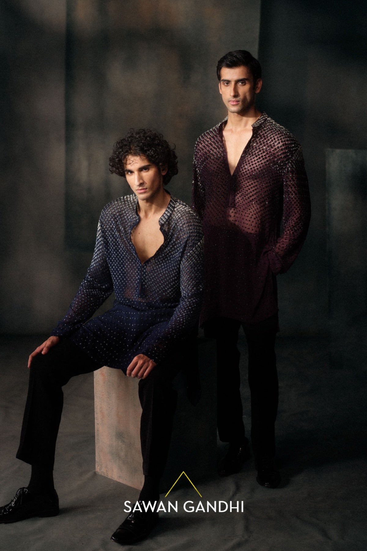 Wine Ombre Cutdana Kurta