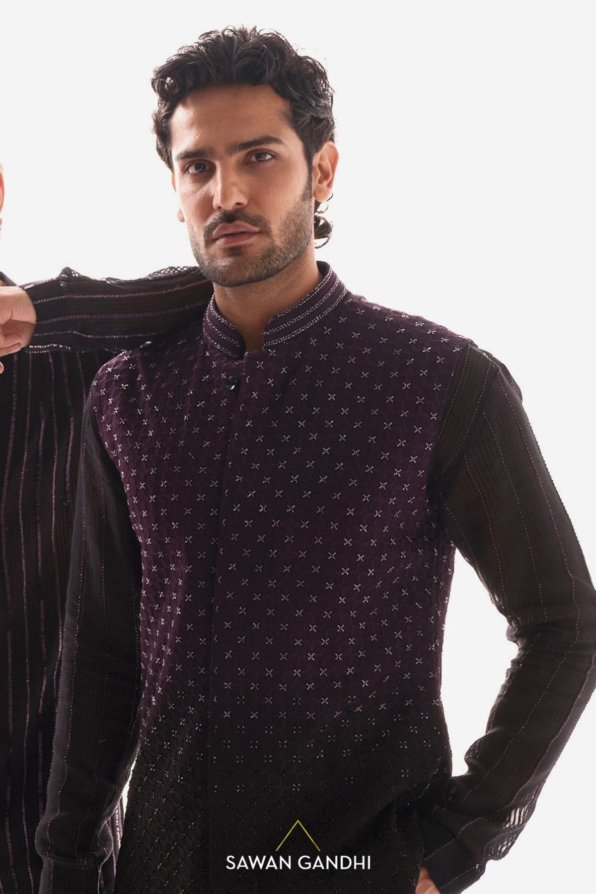 Wine to black ombre nehru