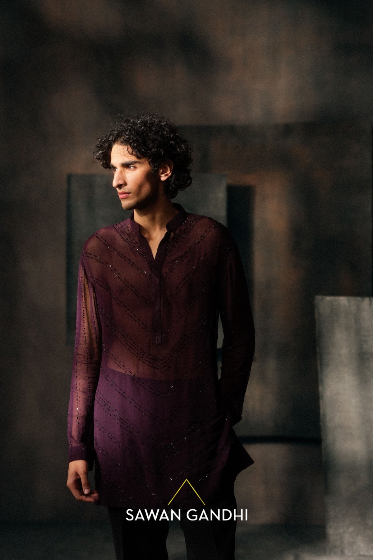 Wine V Swarosvki Kurta