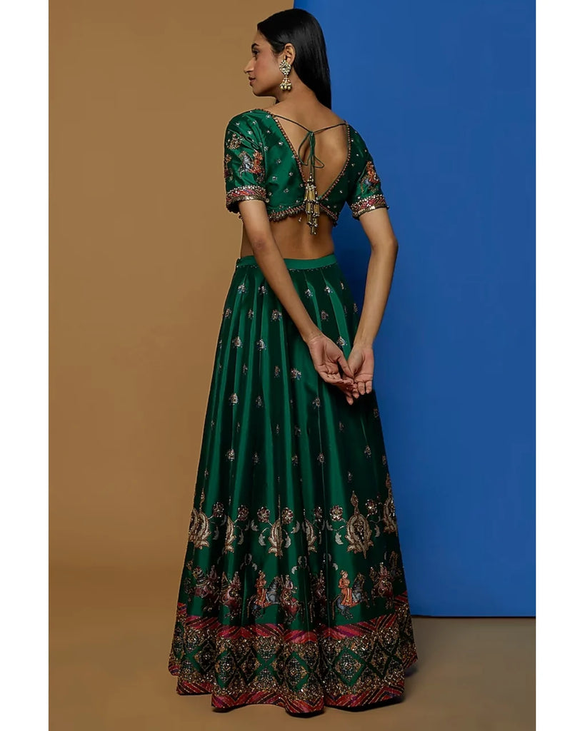 Emerald Green Placement Embroidery Lehenga Set