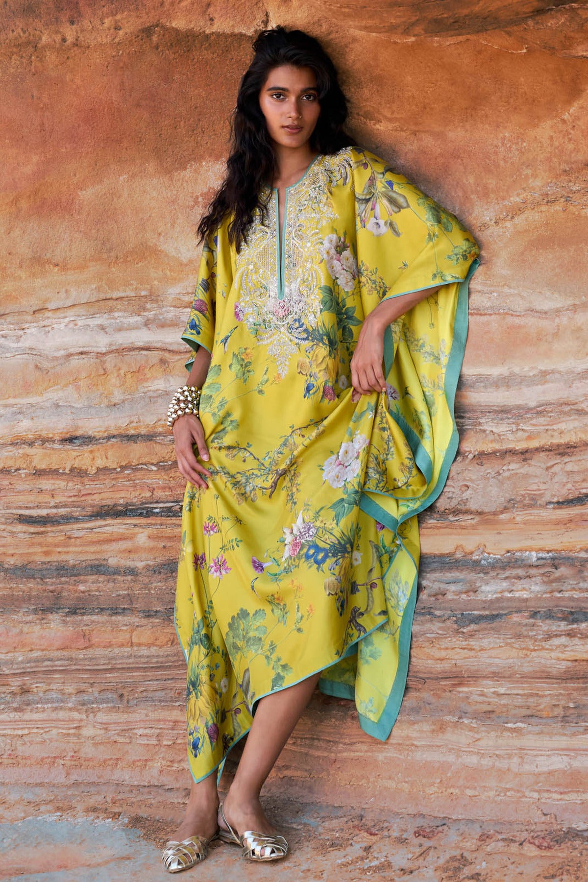 Yellow Printed Mahek Kaftan Set
