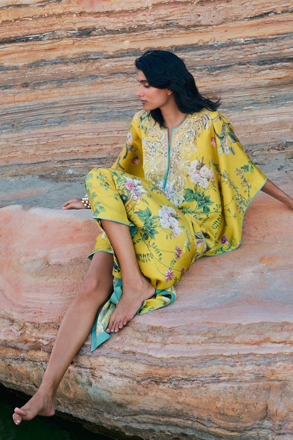 Yellow Printed Mahek Kaftan Set