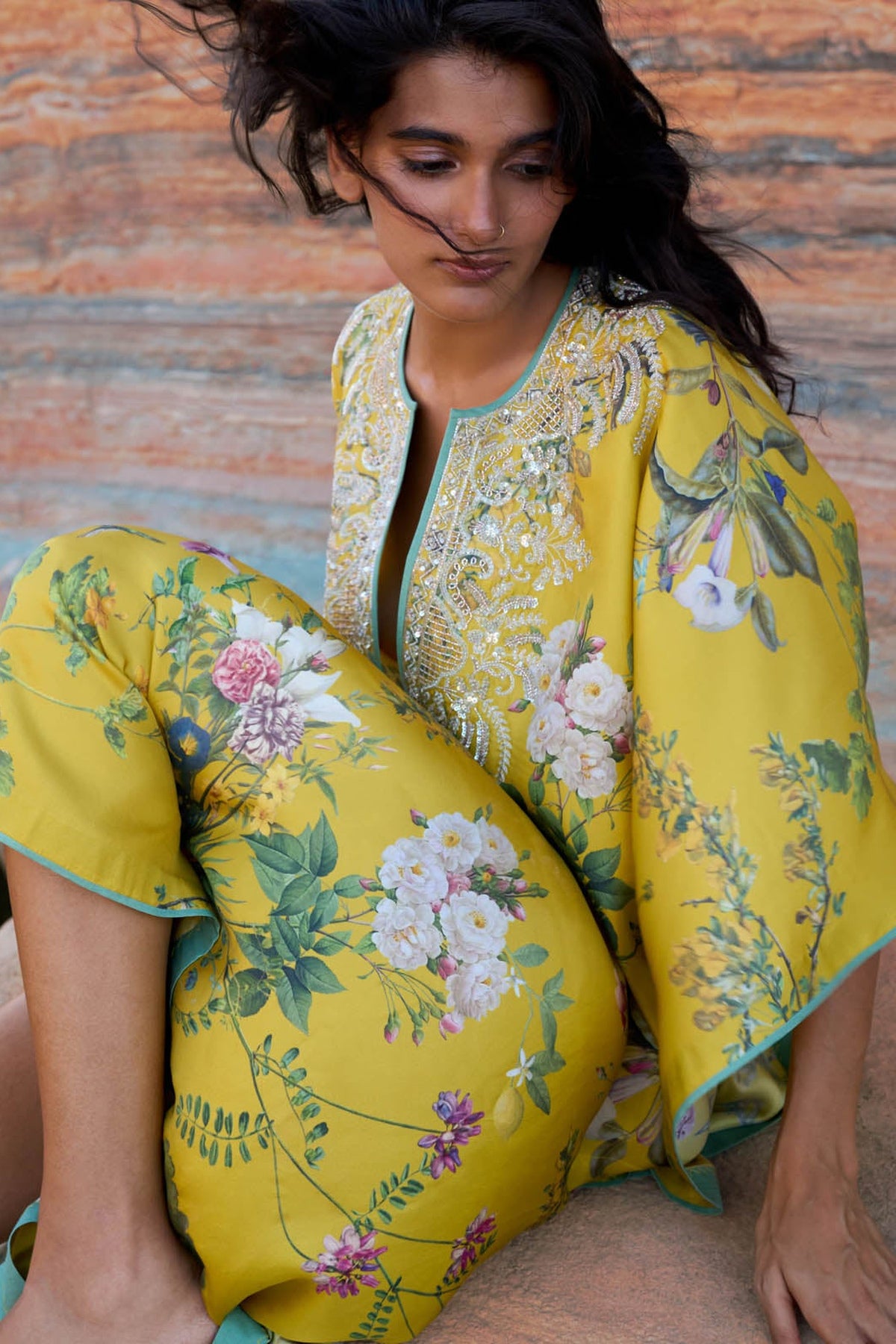 Yellow Printed Mahek Kaftan Set