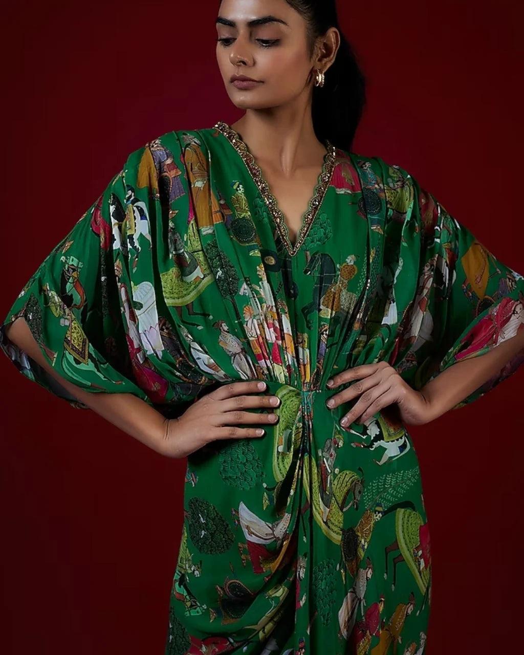 Green Printed Drape Dress