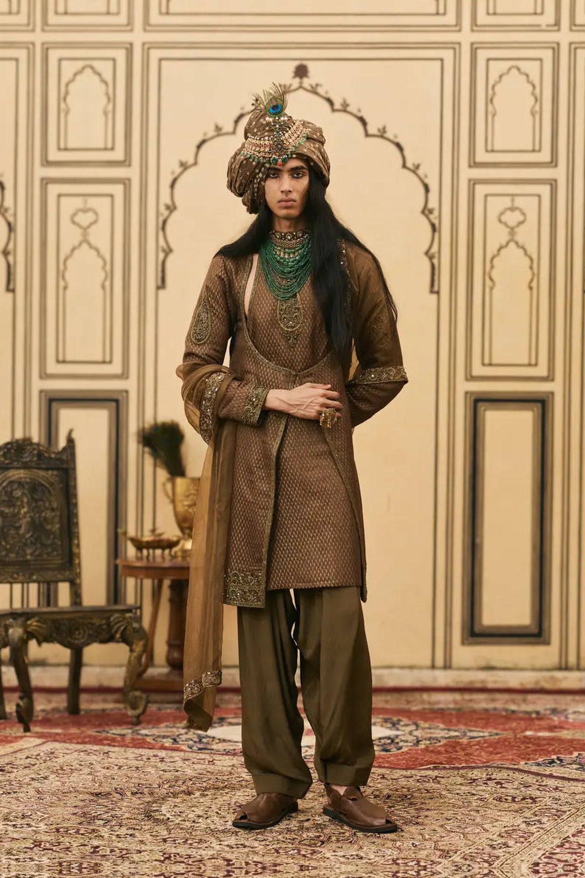 Zaitooni-Bhoora Brocade Angrakha Set