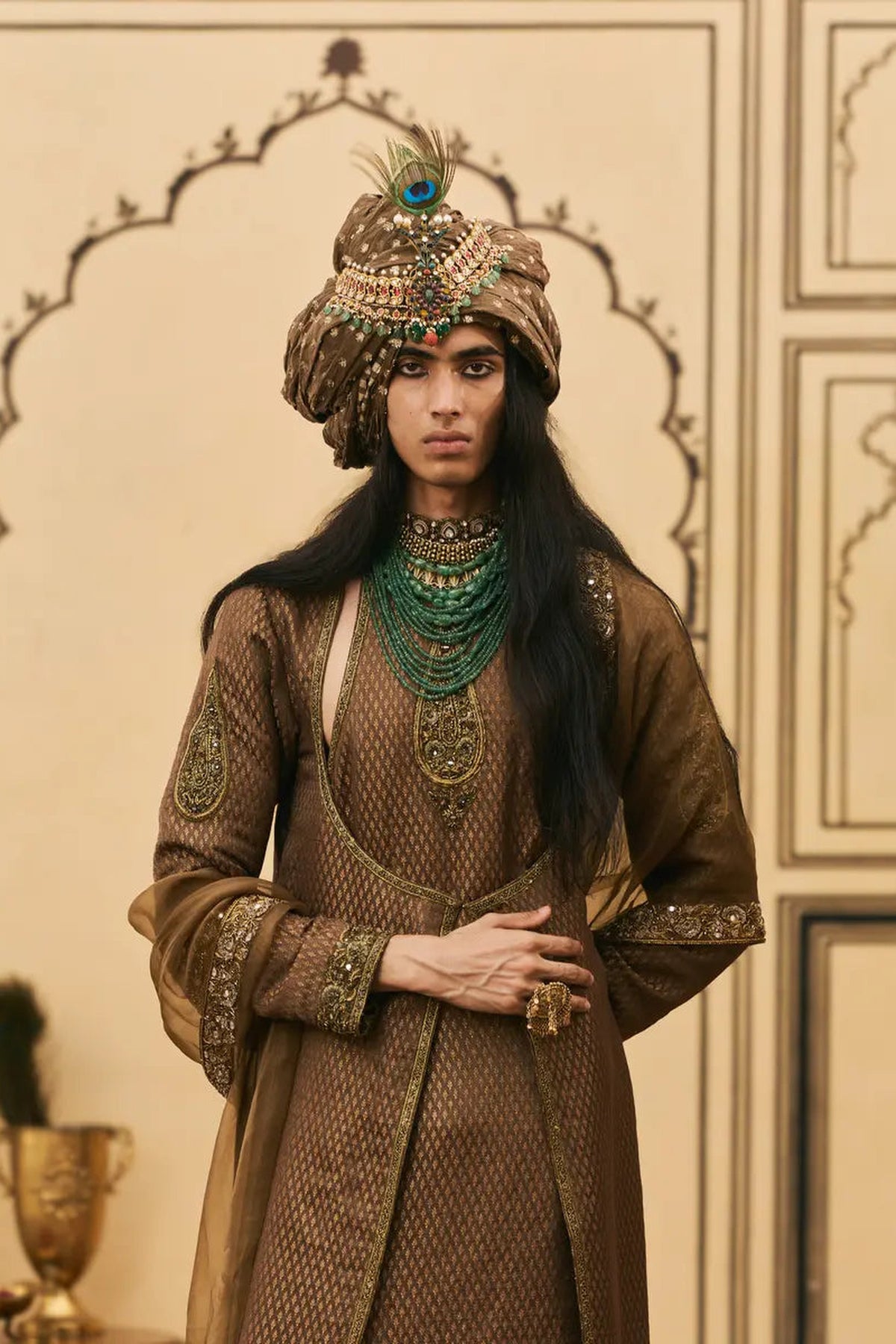 Zaitooni-Bhoora Brocade Angrakha Set