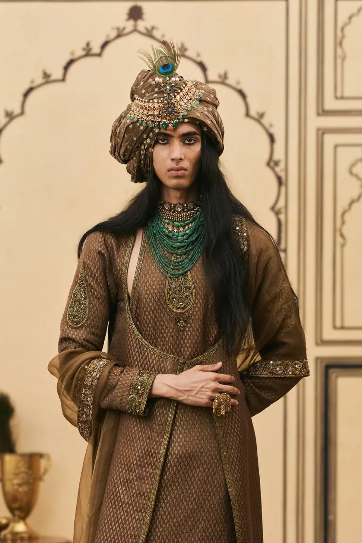 Zaitooni-Bhoora Brocade Angrakha Set