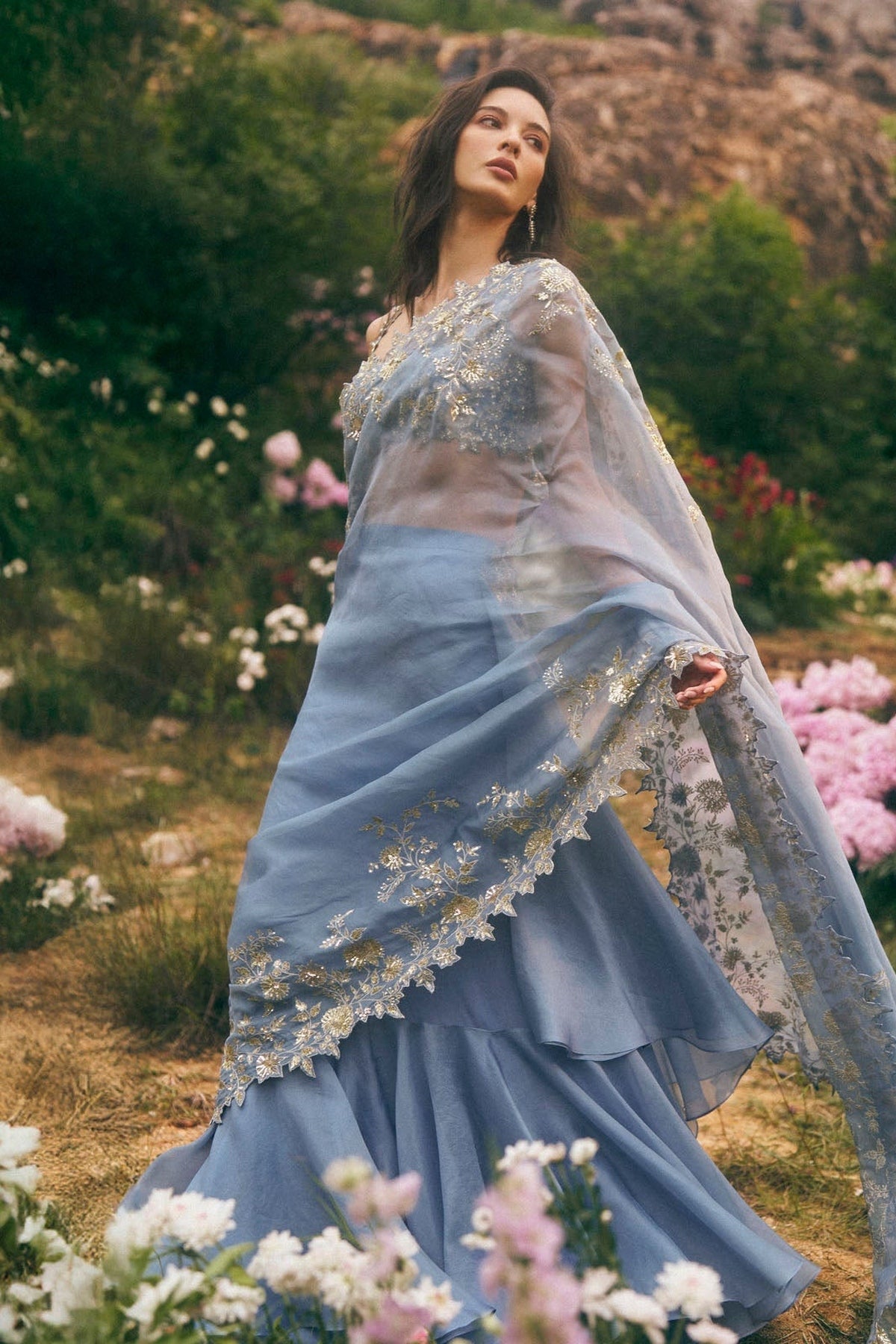 Zari Cutwork Ruffle Saree Set