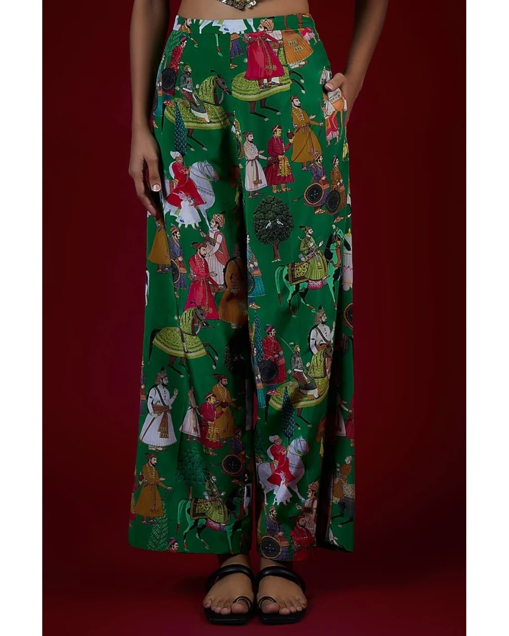 Green Printed Pant Suit Set