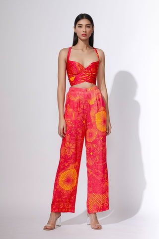 Floral Print Sleeveless Jumpsuit With Attached Belt