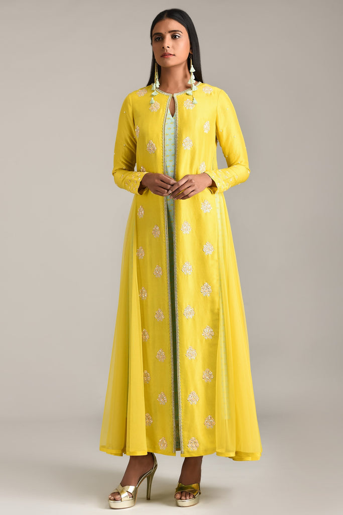 Yellow Anarkali with Silk Jacket