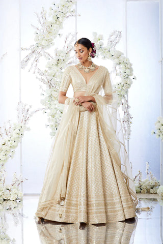 Ivory And Lavender Divergence Silk Appliquéd And Embellished Lehenga With Blouse And Cutwork Organza Dupatta - Ready To Ship