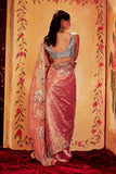 Rose Pink Paper Dolls Tissue Appliquéd And Embellished Saree And Blue Tissue Blouse