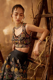 Black Pastiche Raw Silk Appliquéd And Embellished Lehenga With Blouse And Cutwork Dupatta