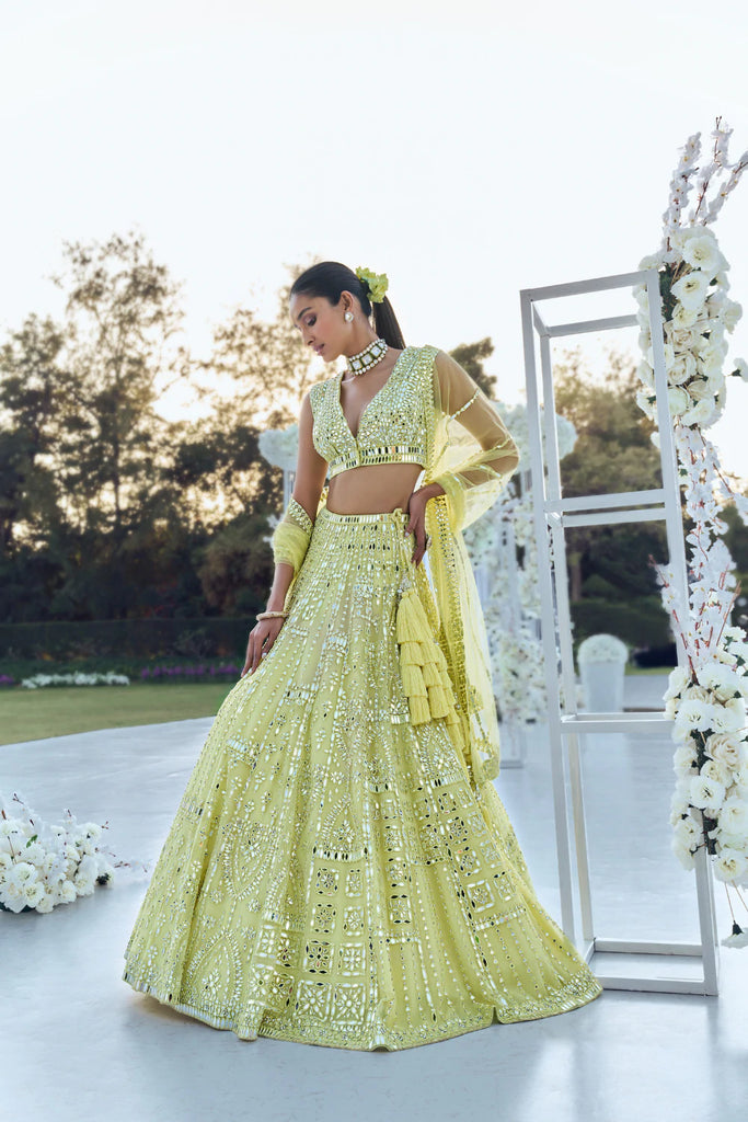 Buy Yellow Organza Embroidery U Neck Shams Bridal Lehenga Set For Women by Anushree  Reddy Online at Aza Fashions.