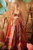 Fiery Red Pastiche Organza Printed And Embellished Top And Skirt With Dupatta