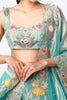 Turquoise Juna Tissue Appliquéd And Embellished Lehenga With Blouse And Cutwork Tissue Dupatta