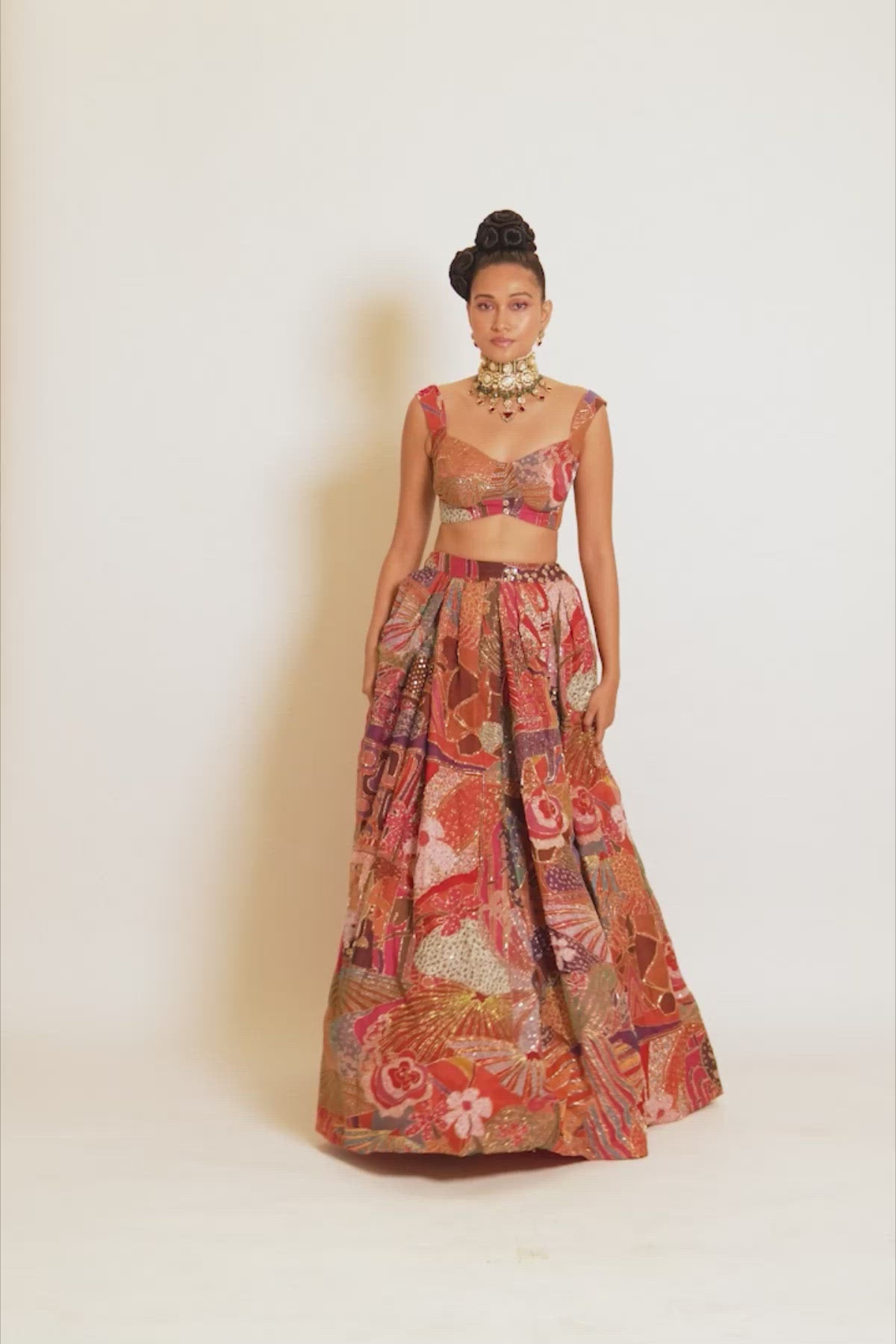 CARMINE - Pink Divergence Indian Organza Printed And Embellished Top And Skirt With Dupatta