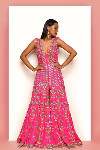 Pink Dudes Divergence Organza Printed And Embellished Gown