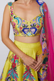 Yellow Nadenka Raw Silk Appliquéd And Embellished Lehenga With Blouse And Cutwork Tulle Dupatta