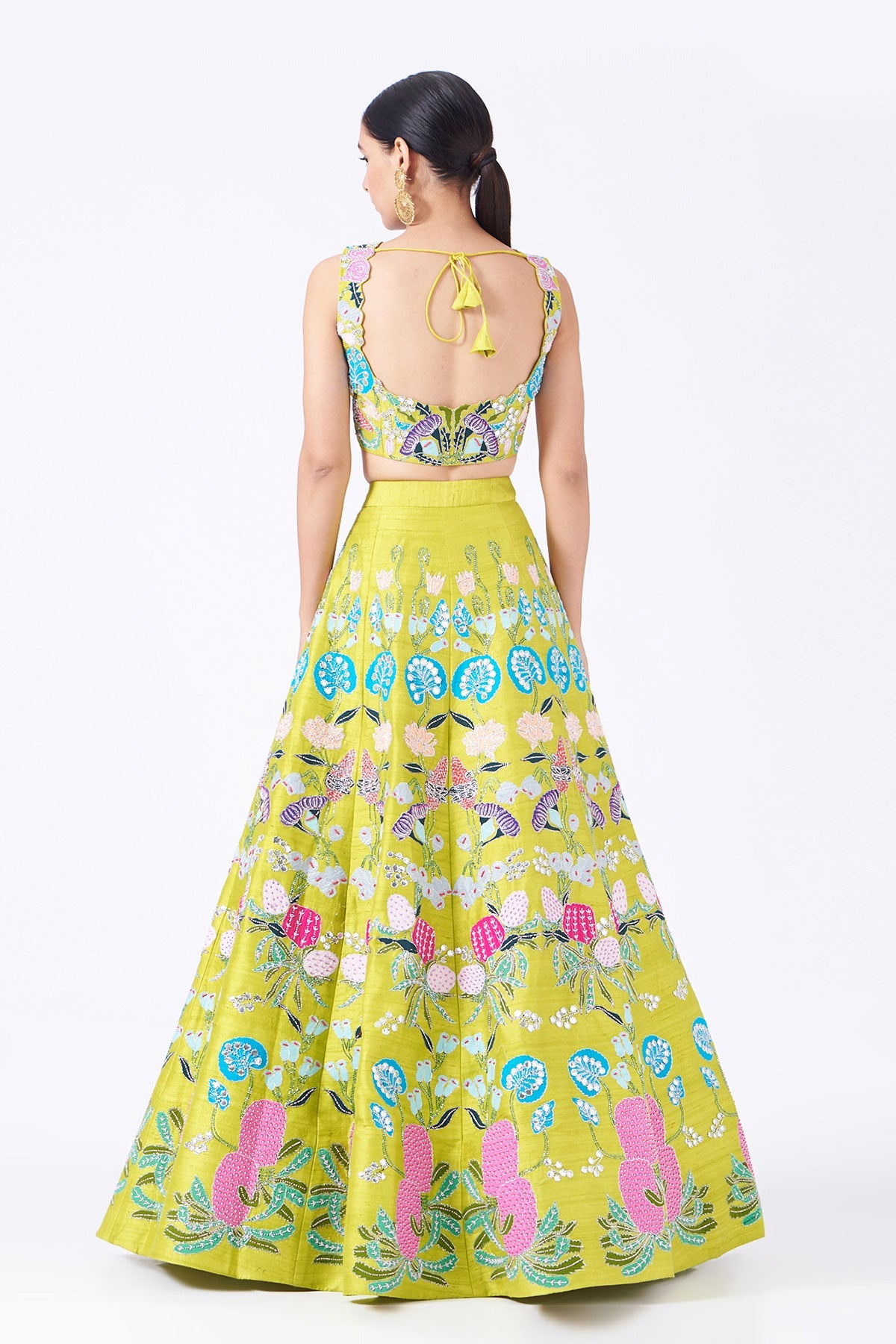 GARDENIA - Lime Pastiche Raw Silk Appliquéd And Embellished Lehenga With Blouse And Cutwork Dupatta