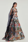 Sky Blue Tissue Appliquéd And Embellished Lehenga With Blouse And Dupatta
