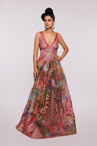 Dark Knight Paper Dolls Organza Printed and Embellished Gown