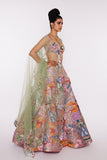 Peach Divergence Tissue Appliquéd And Embellished Lehenga With Blouse And Tulle Dupatta