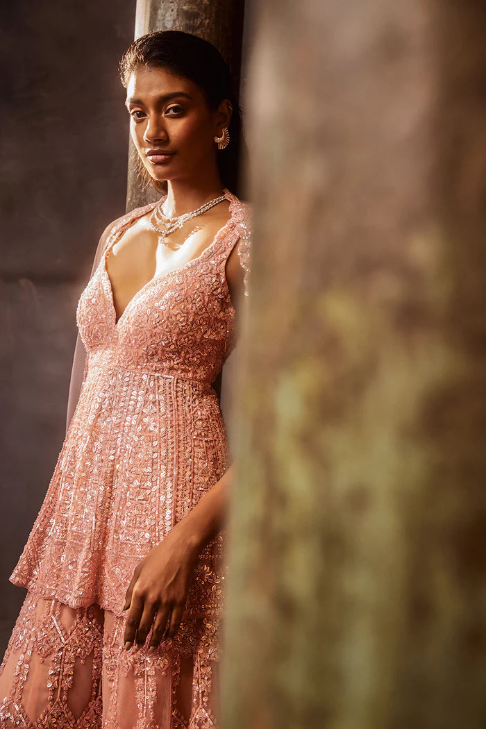 Rose Pink Sequin Sharara Set