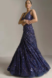 Navy Blue Sequin Gown