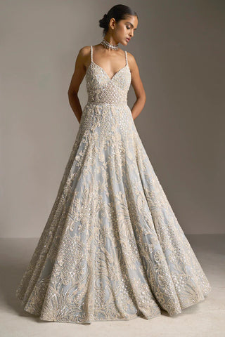 Peach Divergence Organza Printed And Embellished Gown