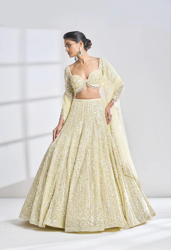 Lime Yellow Sequin Lehenga Set - Ready To Ship