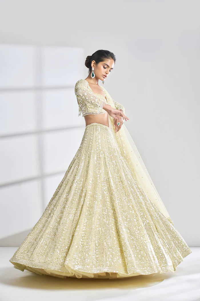 Lime Yellow Sequin Lehenga Set - Ready To Ship