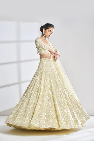 Lime Yellow Sequin Lehenga Set - Ready To Ship