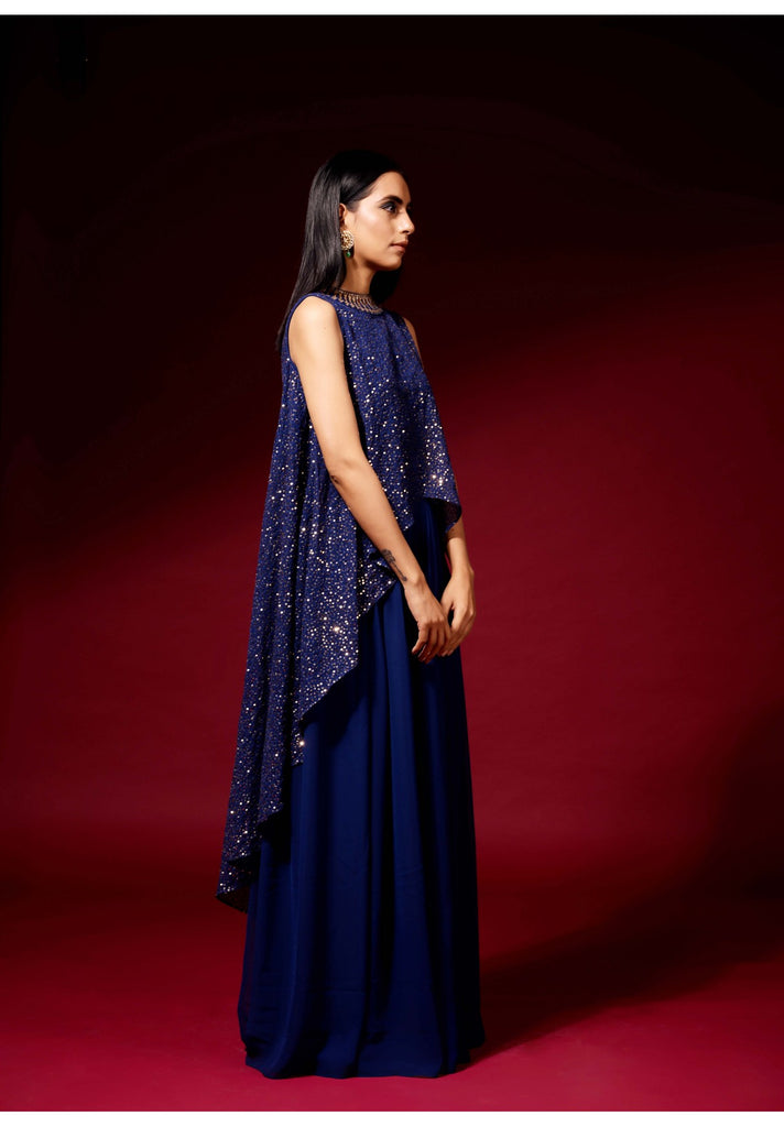 Midnight Blue Sequined Cape Set