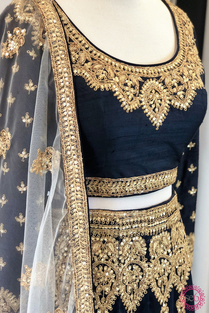 Navy Blue & Gold Embroidered Bridal Lehenga - Sample Sale