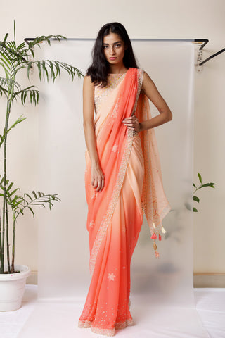 IVORY CREPE SAREE WITH MEADOW MIST BLOUSE