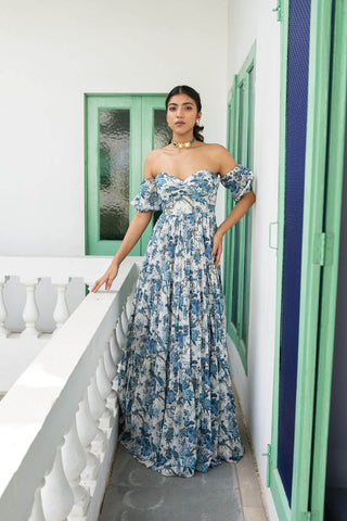 Blue Printed Gown