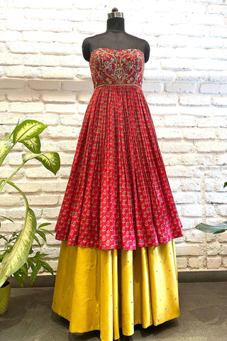 Maxi with Multi Panelled Yellow Cape