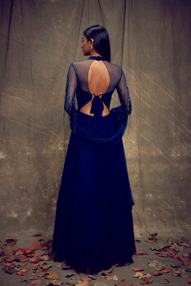 Dark Teal Blue Embellished Gown