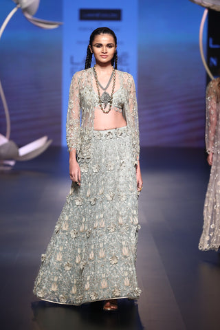 OFF WHITE GEORGETTE EMBROIDERED CHOLI AND SHARARA