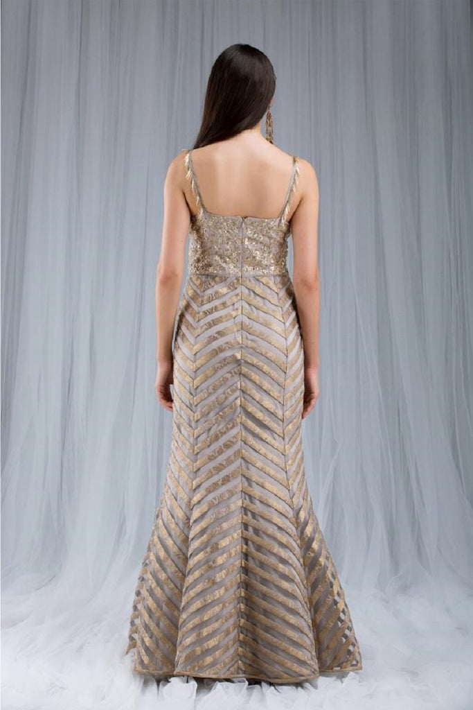 Grey Brocade Striped Gown