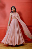 Pink Full Sleeve Anarkali with Embellished Dupatta
