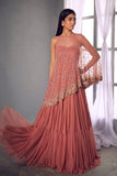 Rose pink anarkali gown with a cape