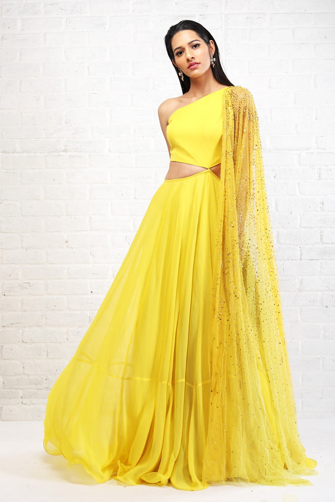 Yellow Cut Out Anarkali with Dupatta