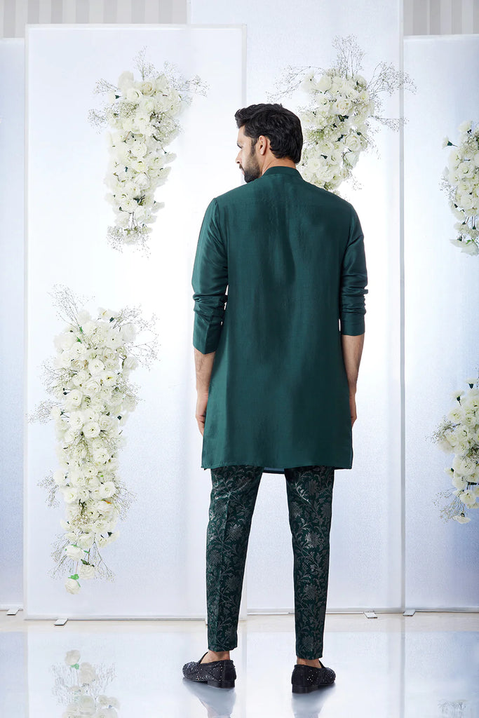 SG Emerald Green Mirror Open Sherwani Set