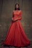 Coral Gown with Embellished Long Sleeves